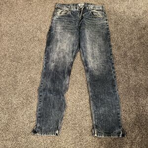 Twenty Two oz Jeans Mens 36x34 Blue Tie Dye Distressed Moto Hip Hop Rock Skater